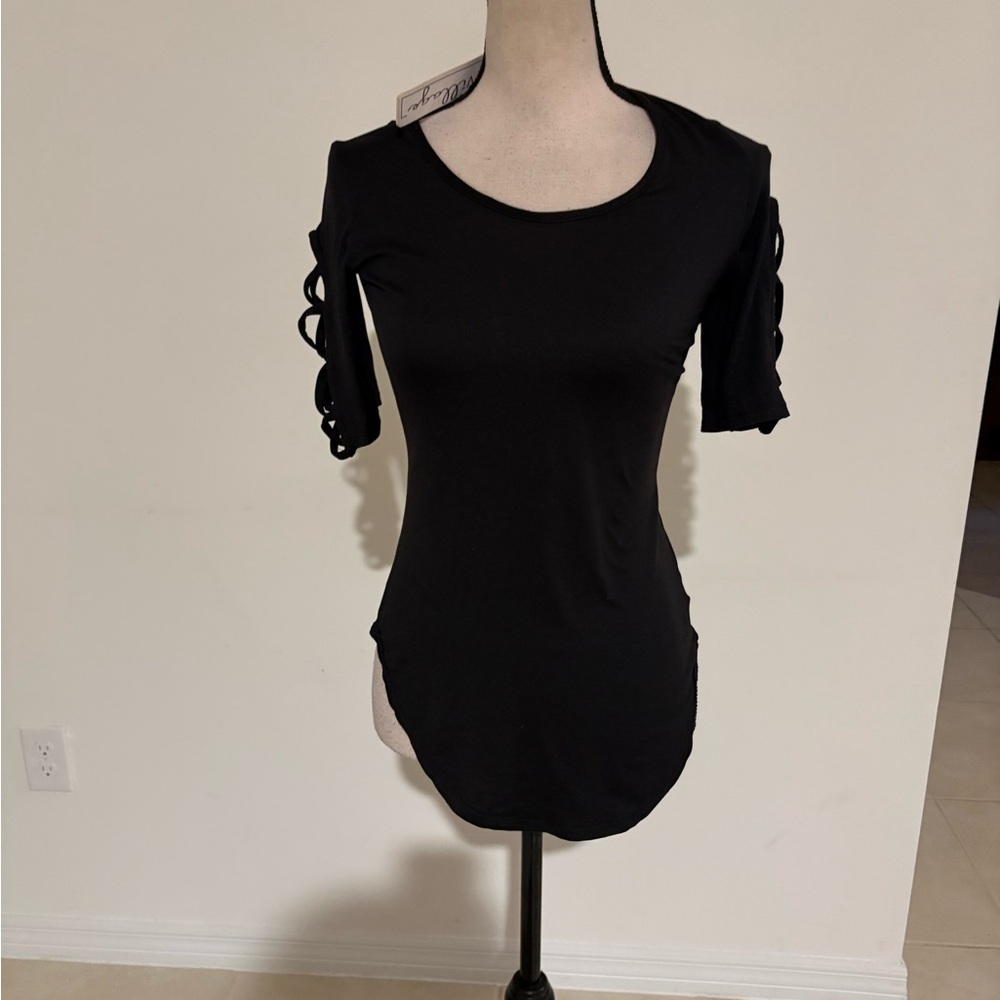 NWT small black shirt cutout sleeves very stretchy 1052